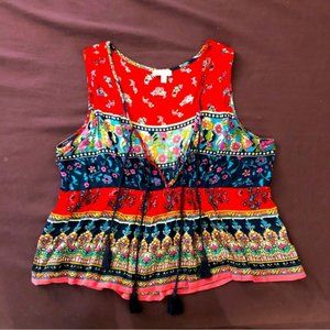 Patrons of peace, multi colored crop top. Size large.